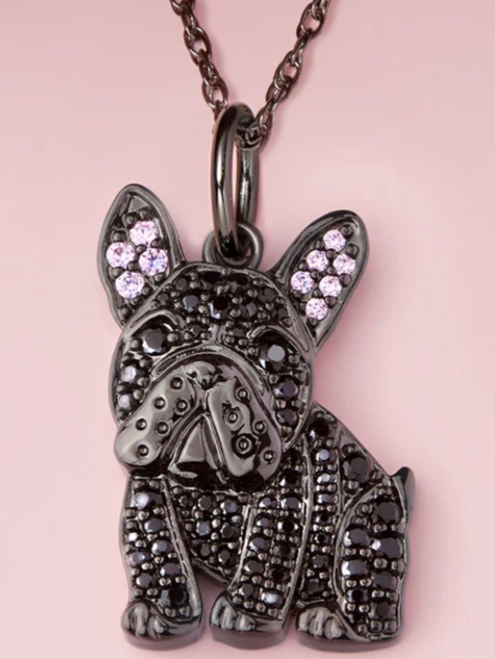 NWT Black Bulldog Sparkling Cubic Zirconia Pendant Necklace